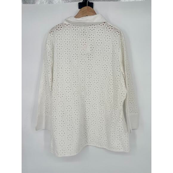 ICanToo Top Women Size XL White Eyelet Lace Button Up Capsule Cottage Romantic - Picture 5 of 10